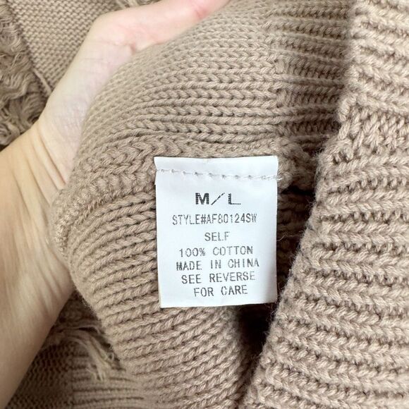 AKAIV | Fuzzy Fringe Tan Boho Style Sweater Women’s Size Medium/Large - Picture 7 of 10